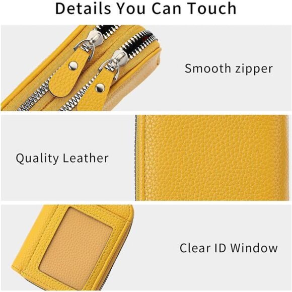 RFID Leather Card Holder Small Wallet for Women Double Zipper ID Coin Purse - Picture 4 of 8